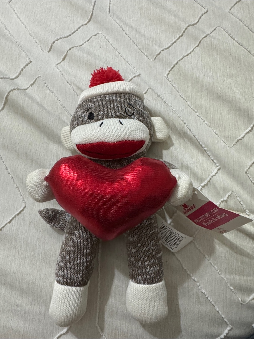Plush Sock Monkey Holding Red Heart - Unbranded